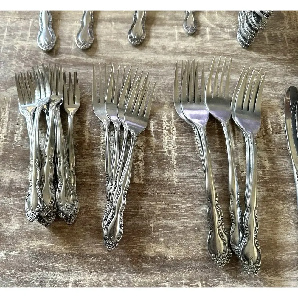 Imperial Fleurette Stainless Steel Flatware 68 Pieces VTG